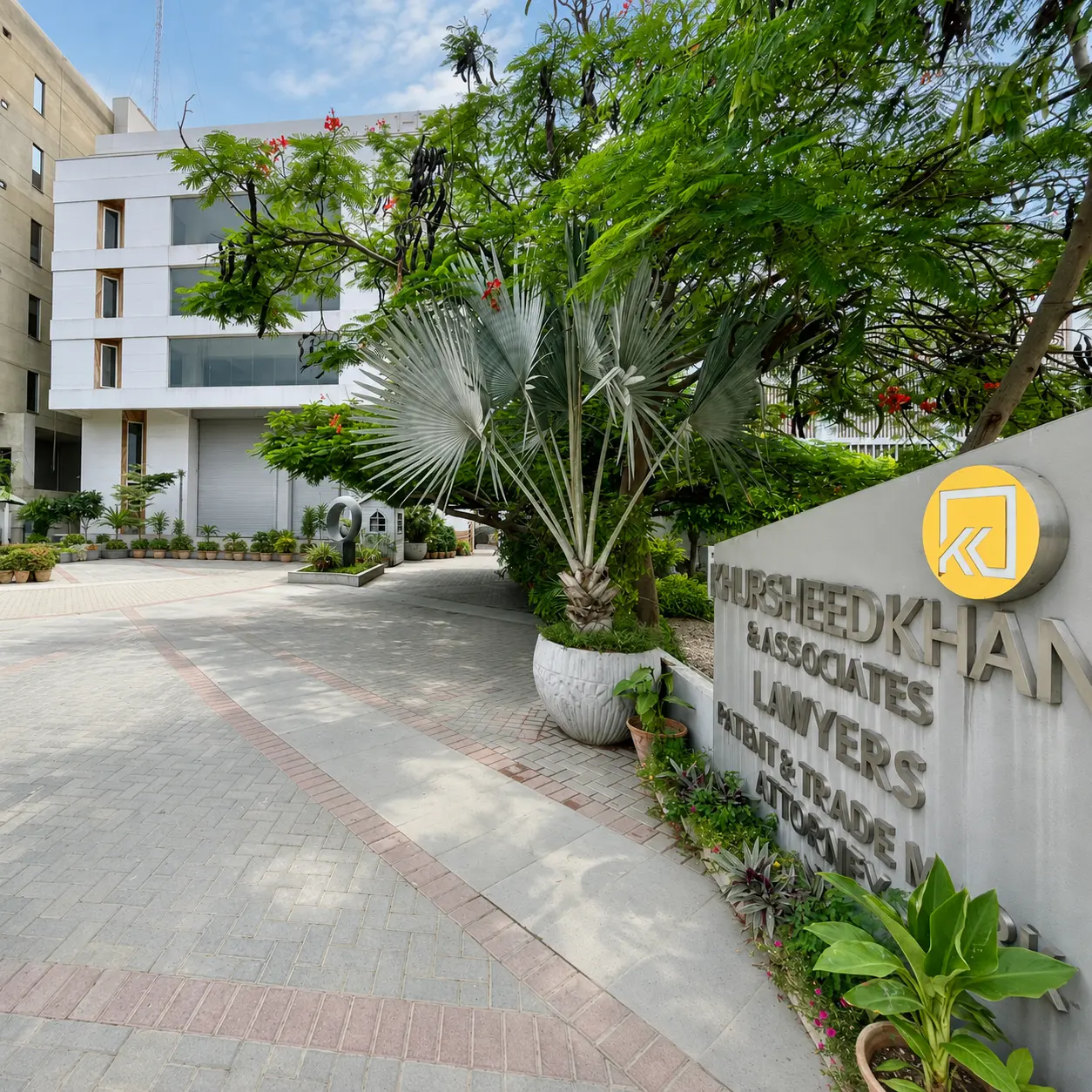 Signed entrance to Intellectual Property House, Khursheed Khan & Associates’ Karachi head office